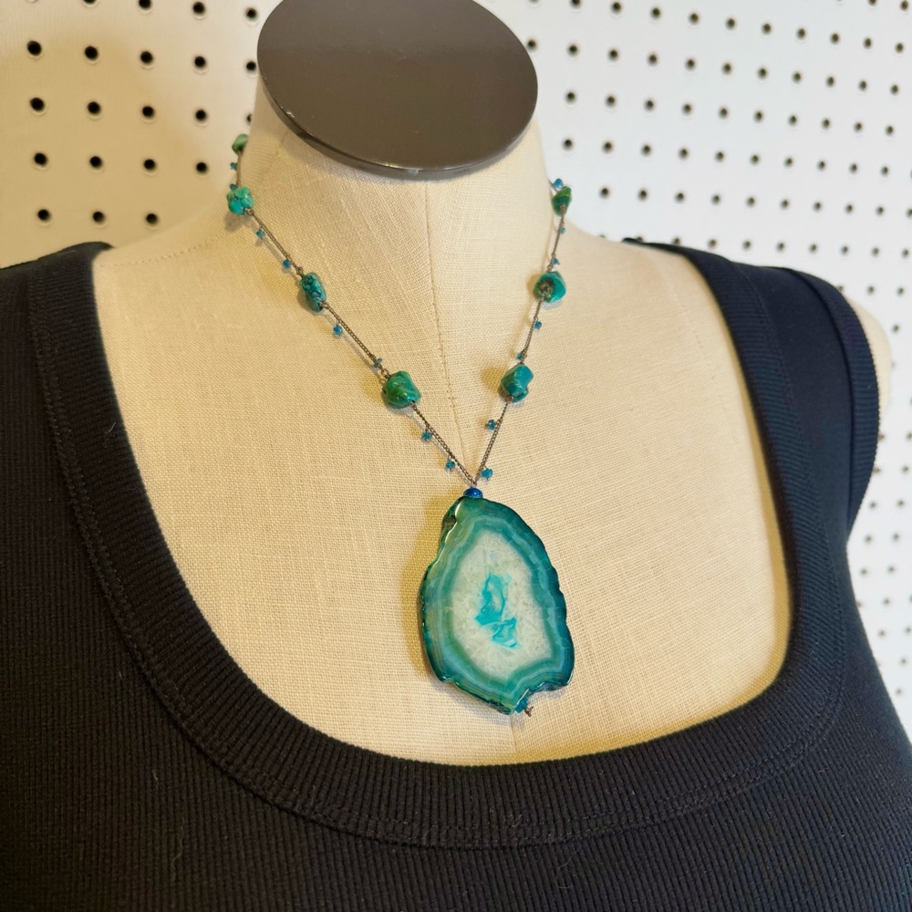 Handmade |‎ Blue Agate Slice Necklace Purchased in India